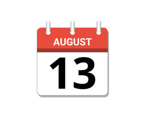 August, 13th calendar icon vector, concept of schedule, business and tasks

