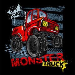 Print with Hand drawing Monster Truck. Vector t shirt illustration for boy  © artlavi_design