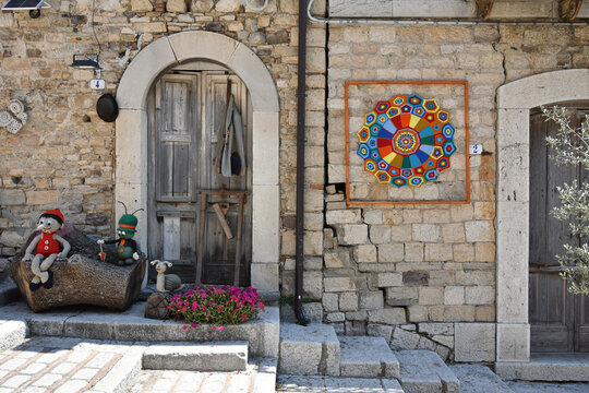Decorations on the door of an old house in Trivento, an old village in the Molise region of Italy.