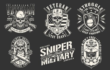 Obraz premium Army set monochrome vintage logotype