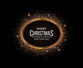 Gold shiny glowing frame with shadows isolated on black transparent background. Banner frame template. Shiny, bright frame for the holidays.