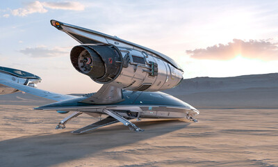 spaceship is landed in desert cool sunset © DM7