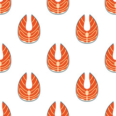 seamless pattern of salmon steak, vector illustration