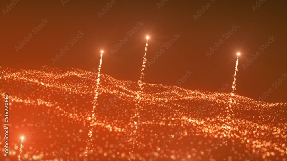 Poster bright glowing dots in stream. motion. energy flow with bright particles and moving dots. energy or 