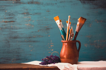 Paintbrush for painting as artistic paint still life.