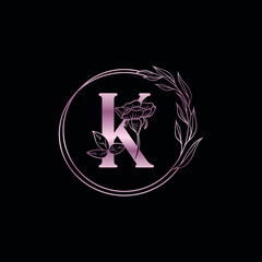 decorative rose gold letter k design beauty and fashion logo