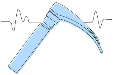Laryngoscope, a simple drawing of a medical instrument for examining the larynx, an otolaryngologist’s inventory. Vector color image on white background in one line style. 