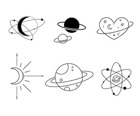 Hand Drawn Space Elements: Planets and Moon