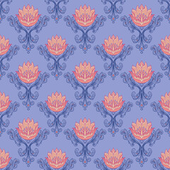 Floral vintage seamless pattern, retro wallpapers. Enchanted Vintage Flowers. Arts and Crafts movement inspired. Design for wrapping paper, wallpaper, fabrics and fashion clothes. Vector illustration
