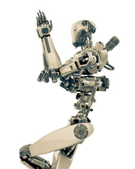 super robot is doing a namaste pose side view