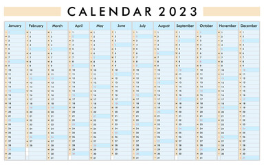 Calendar 2023, daily event planner, vector color illustration