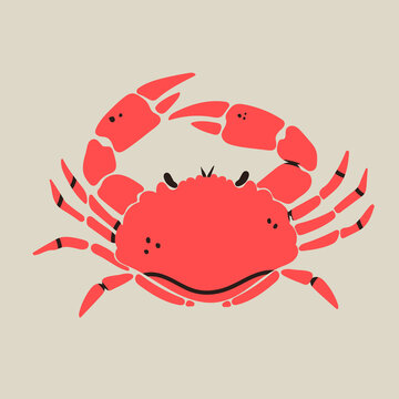 Hand drawn Crab. Seafood shop logo, signboard, restaurant menu, fish market, banner, poster design template. Fresh seafood or shellfish product. Trendy Vector isolated illustration. Flat design