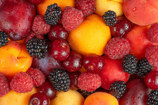 Multifruits summer background. Healthy eating, top view