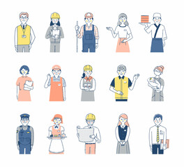 さまざまな職業の人々　男女15人上半身　セット