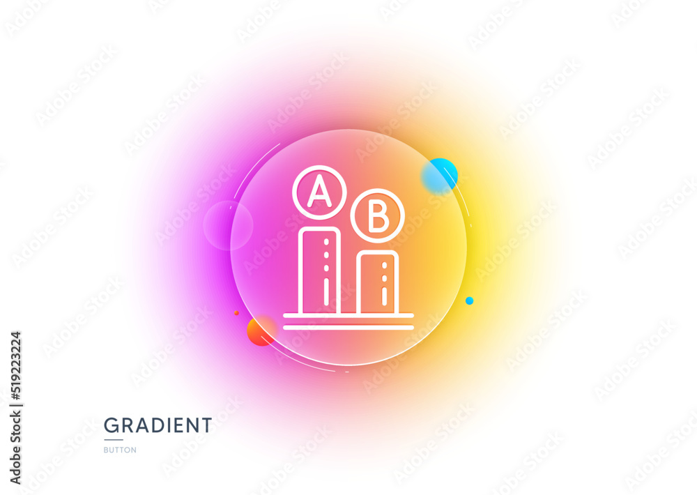 Poster ab testing line icon. gradient blur button with glassmorphism. ui test chart sign. transparent glass