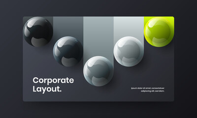 Premium realistic balls corporate brochure template. Unique website screen vector design layout.