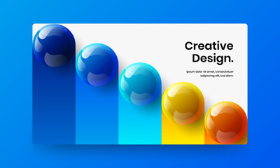 Abstract pamphlet vector design template. Bright 3D spheres postcard layout.
