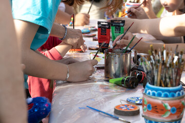 children's group drawing lesson, development of creative abilities, fight against autism