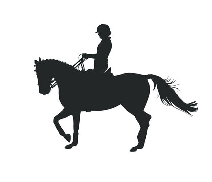 Piaffe horses. Silhouette vector images girl on horse/ Dressage