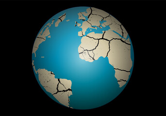 Sequía en el planeta Tierra sobre fondo negro. Calentamiento global, Ola de calor