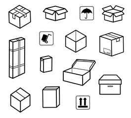 14x Kartons Pakete Boxen ~ Versand Transport Logistik Spedition Umzug - Set - Icons Zeichen Grafiken Clipart 