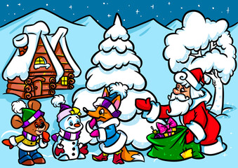 Obraz na płótnie Canvas santa claus new year village illustration holiday