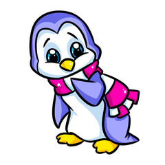 Animal penguin little surprise scarf character cartoon illustration