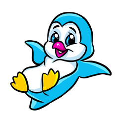Animal penguin little ride lying down scarf character cartoon illustration