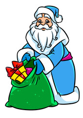 Santa Claus winter outfit wizard new year giving gifts bag character cartoon illustration