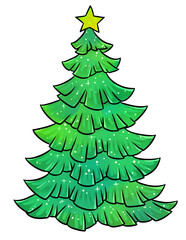 green Christmas tree star holiday cartoon illustration