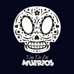 Vector Dia de Los Muertos illustration banner cartoon style. Day of the Dead or Mexico Halloween card with skull and flower for decoration, poster party, t shirt, . Vector 10 eps