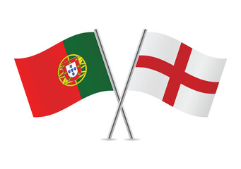 Portugal and England crossed flags. Portuguese and English flags on white background. Vector icon set. Vector illustration.