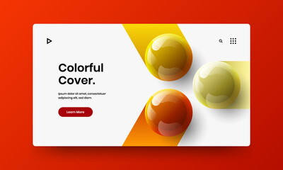 Clean realistic balls website screen layout. Amazing horizontal cover vector design template.