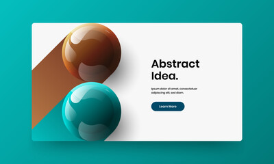 Trendy realistic spheres company brochure layout. Simple web banner design vector template.