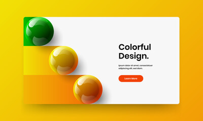Bright landing page design vector concept. Amazing realistic balls poster template.