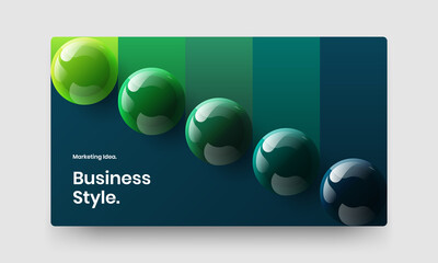 Fresh postcard design vector template. Creative realistic balls corporate brochure layout.