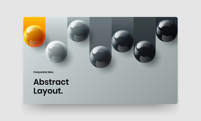 Bright presentation design vector illustration. Original realistic spheres catalog cover layout.