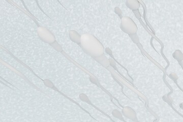 biological fluid. active spermatozoa. sperm. moving sperm. active white sperm moving in the semen. spermogram. 3d illustration. 3d render.