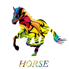 Colorful abstract silhouette of a galloping horse - 519227850