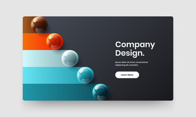 Modern company brochure design vector illustration. Multicolored realistic balls landing page template.