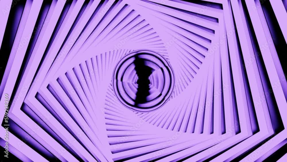 Poster neon colorful corridor of a star shape. design. flying inside bright lined tunnel with a circle in t