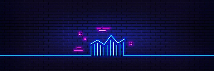 Neon light glow effect. Financial chart line icon. Economic graph sign. Stock exchange symbol. Business investment. 3d line neon glow icon. Brick wall banner. Money diagram outline. Vector