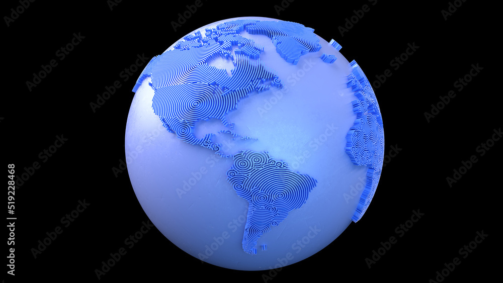 Poster Planet earth isolate/Map planet earth, continents consisting of 3d elements. The technological background can be used to demonstrate the processes of science and education. 