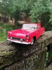 toy retro car in the garden