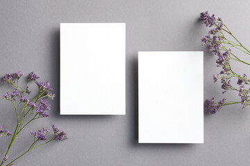 Botanical invitation card mockup with front and back sides