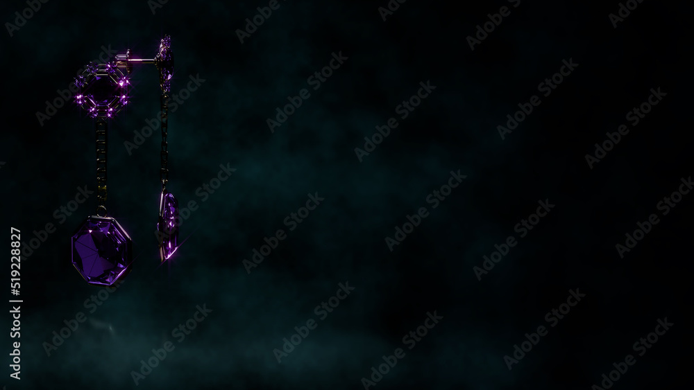 Aufkleber dark backdrop with gold shackles set with pink gems and empty space, fictive design - abstract 3d re