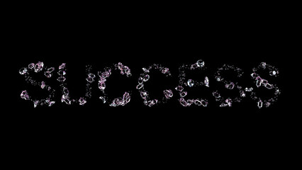 success - text made of diamonds, on black backdrop, isolated - object 3D rendering