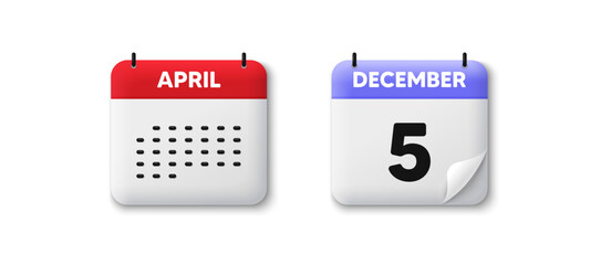 Calendar date 3d icon. 5th day of the month icon. Event schedule date. Meeting appointment time. Agenda plan, Month schedule 3d calendar and Time planner. 5th day day reminder. Vector