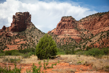 Sedona Arizona looking at the Famous Red Rock Formations, Mesa, Towers, and Valleys formed by Erosion