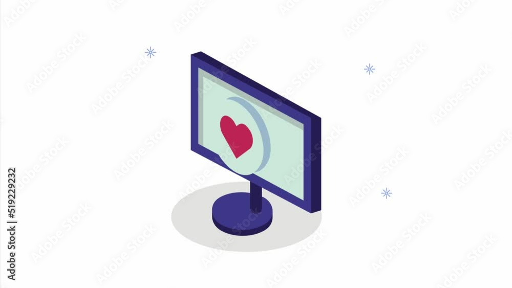 Poster desktop computer with heart animation